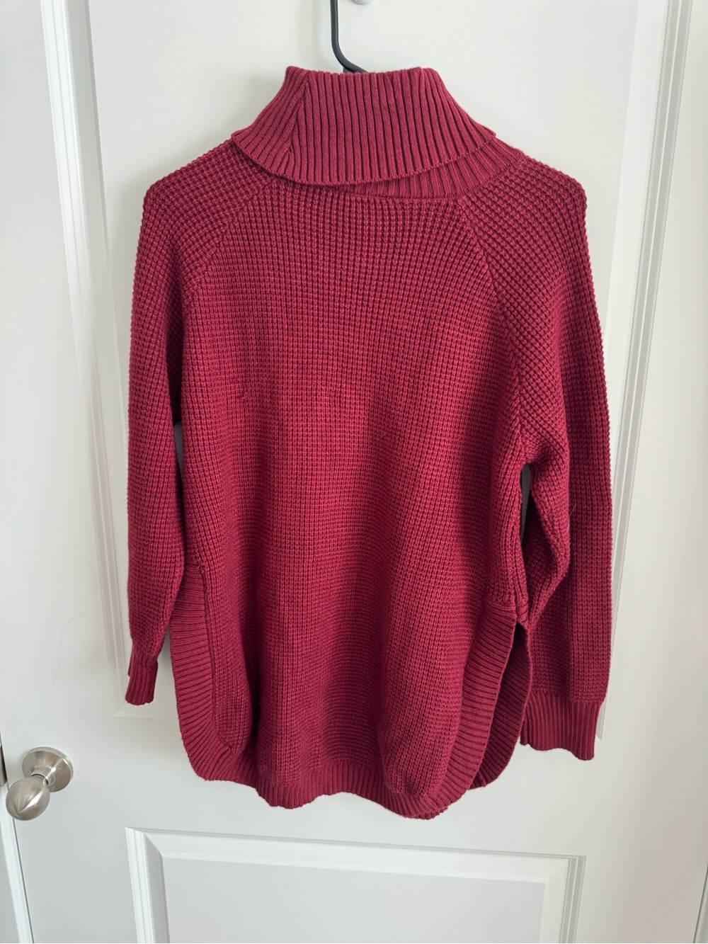 Cozy Ribbed Cowl Neck Sweater - Red